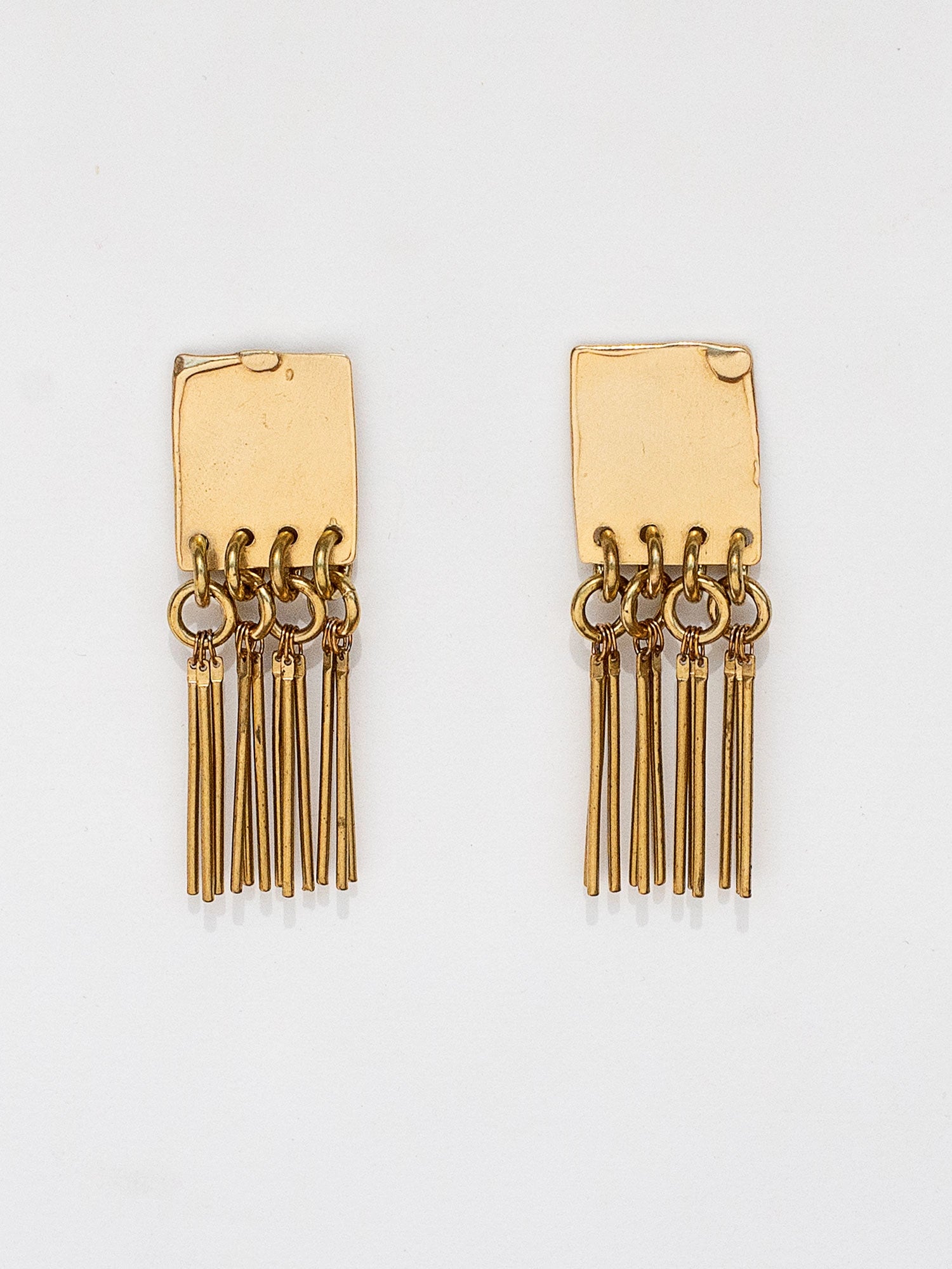 gold brass fringe dangle statement earrings by Michelle Ross