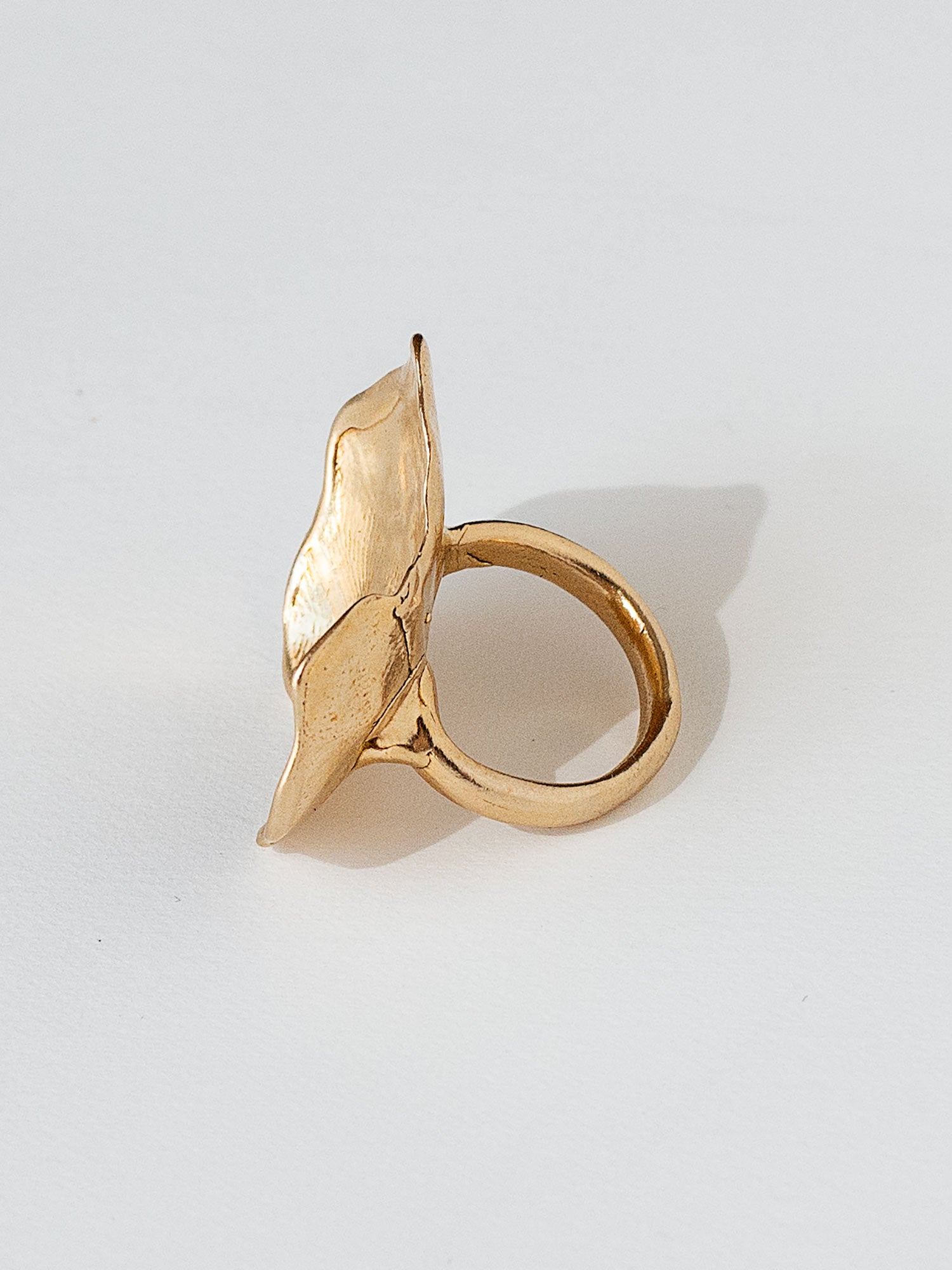 A sculptural statement ring in solid brass handmade by Michelle Ross in Toronto, Canada