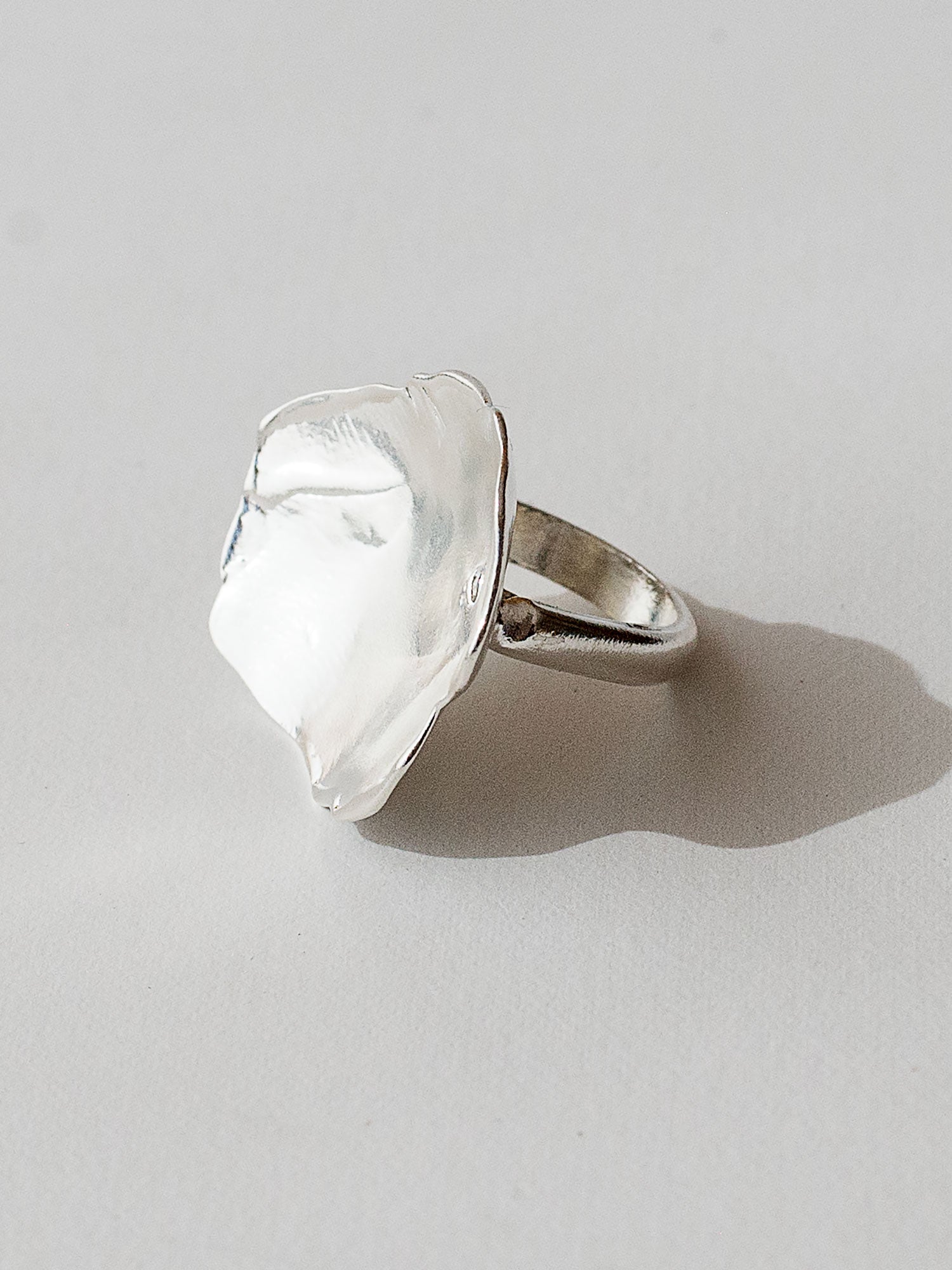 A sculptural statement ring in solid silver handmade by Michelle Ross in Toronto, Canada