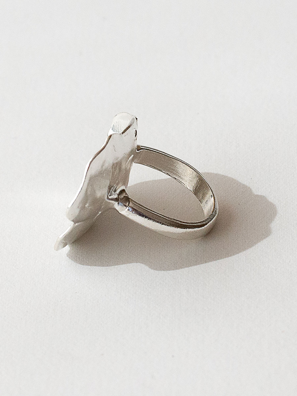A sculptural statement ring in solid silver handmade by Michelle Ross in Toronto, Canada