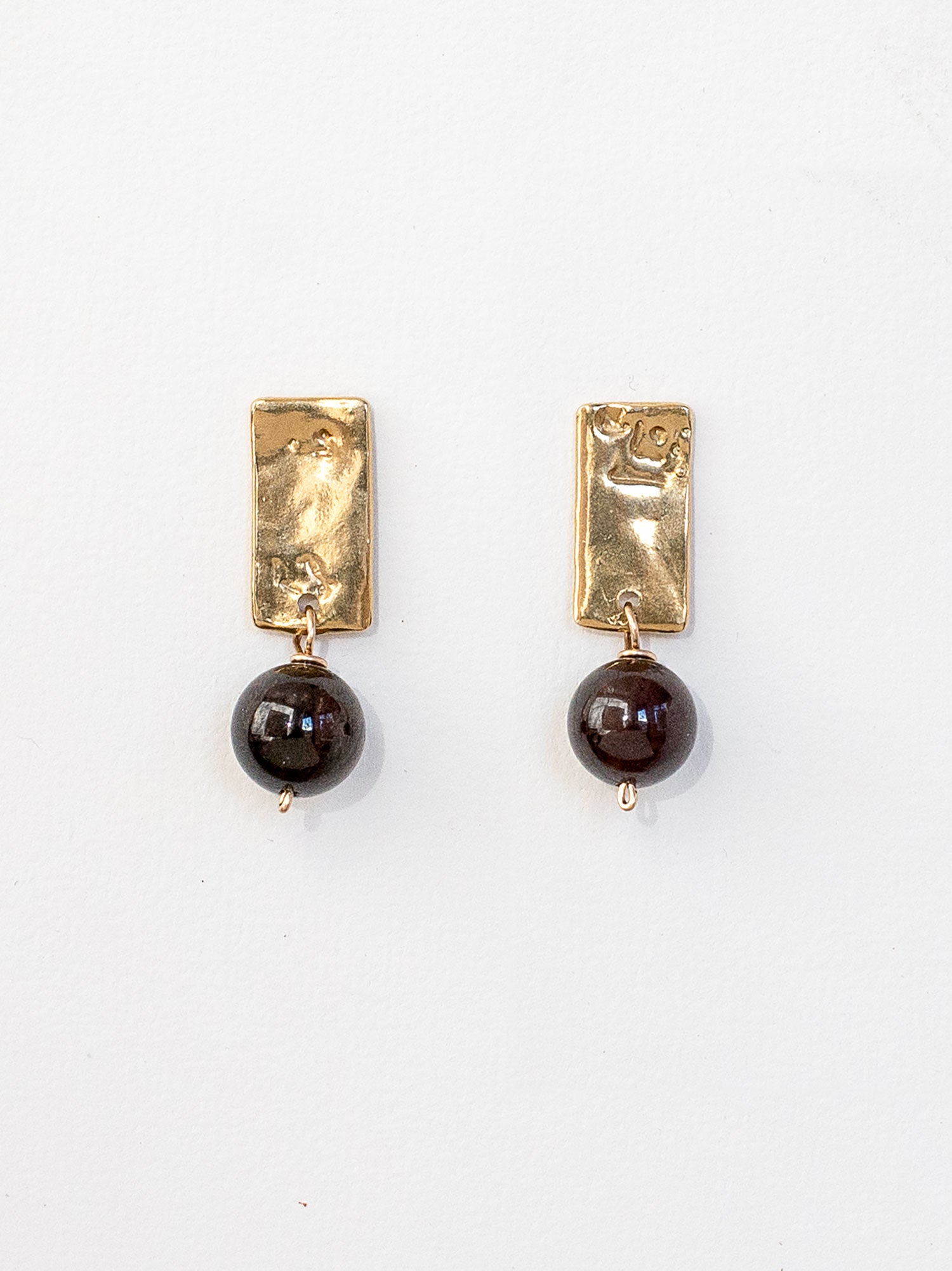 Rita Brass and Garnet Drop Earrings by Michelle Ross