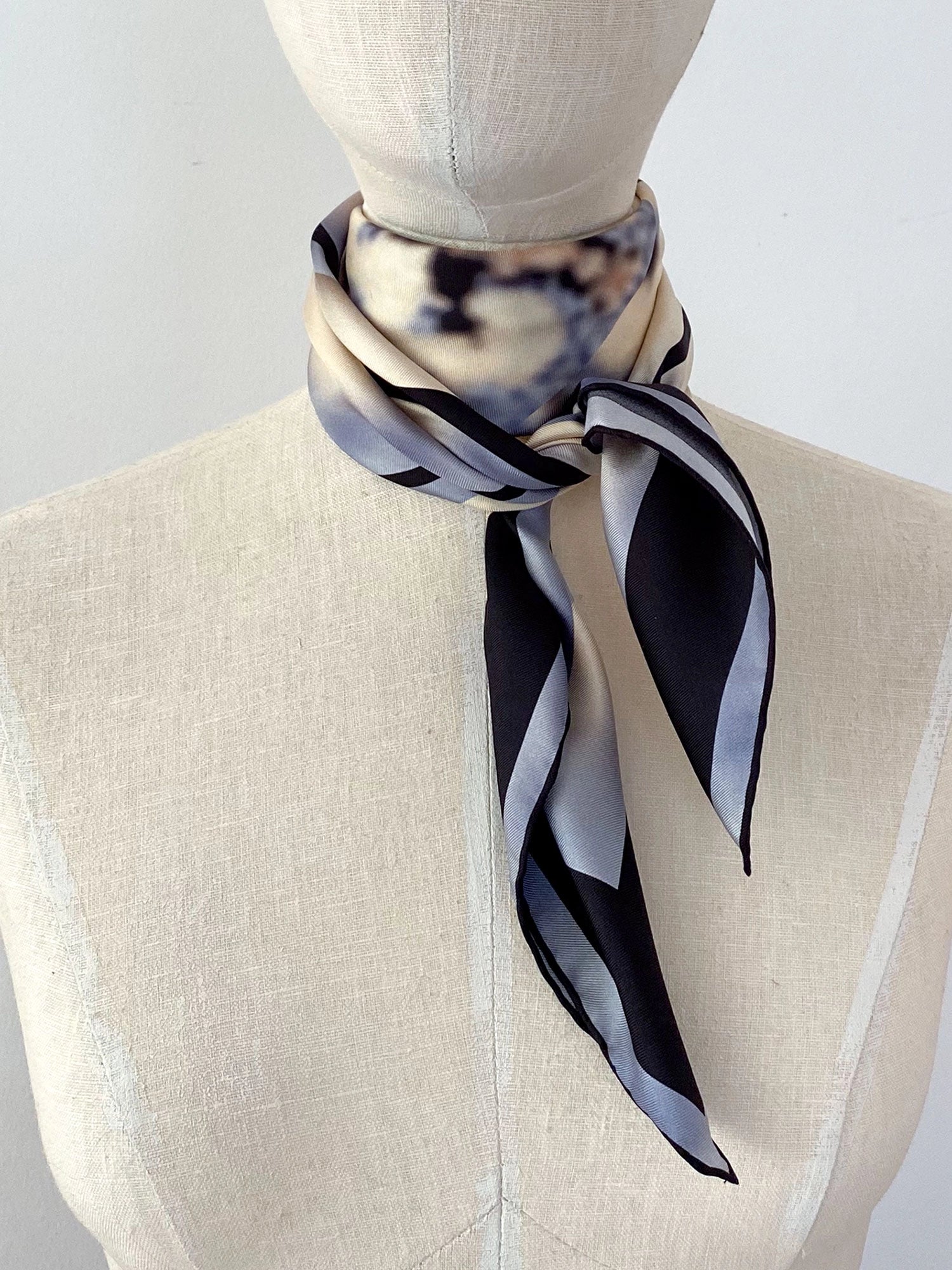 Roan Blue Patterned Silk Twill Scarf Michelle Ross