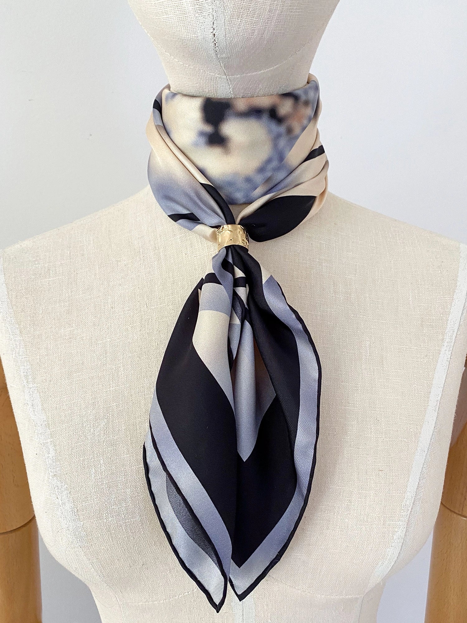 Roan Blue Patterned Silk Twill Scarf Michelle Ross