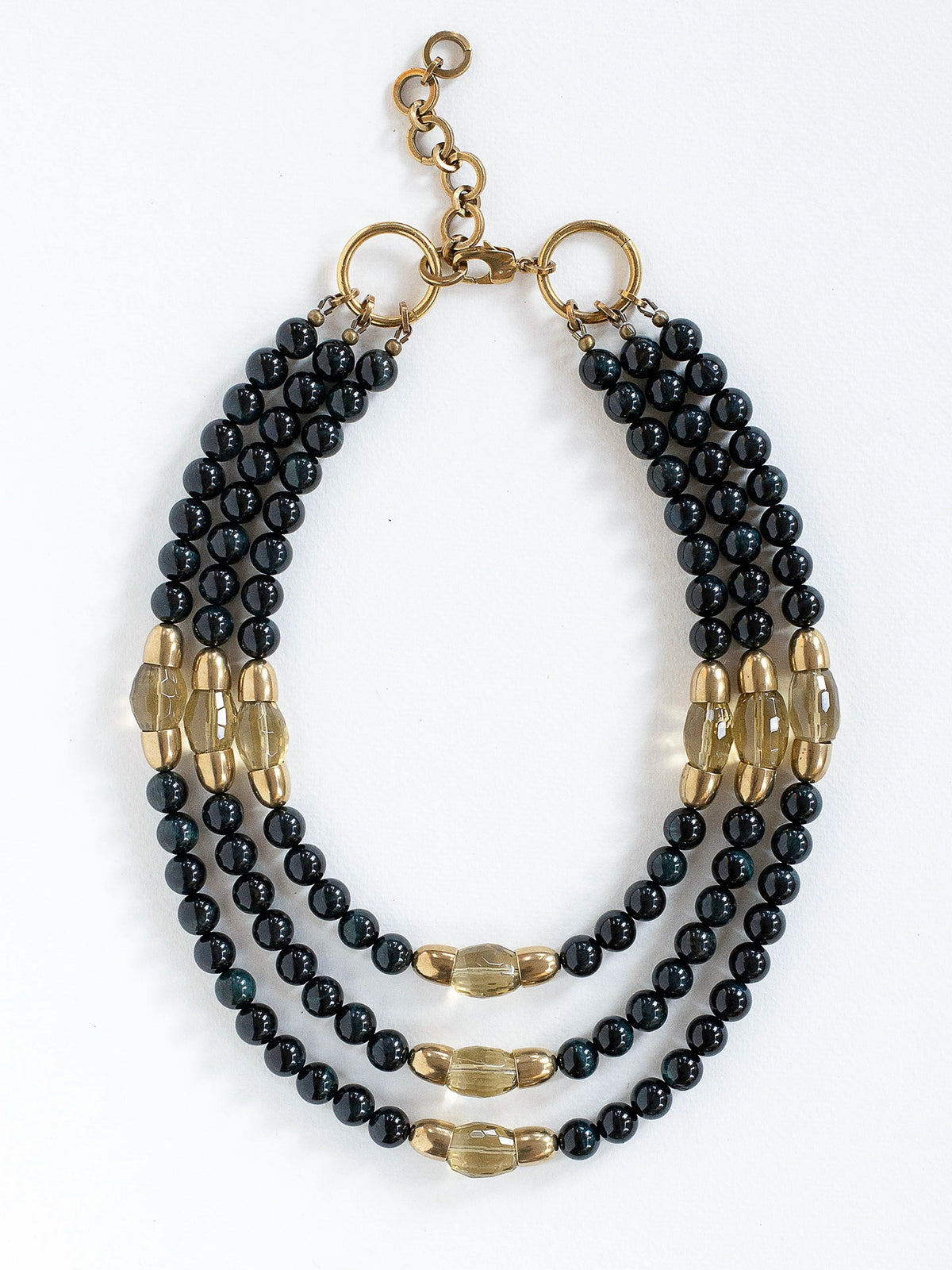 Sandia Brass, Blue Tigers Eye and Lemon Quartz Necklace Michelle Ross