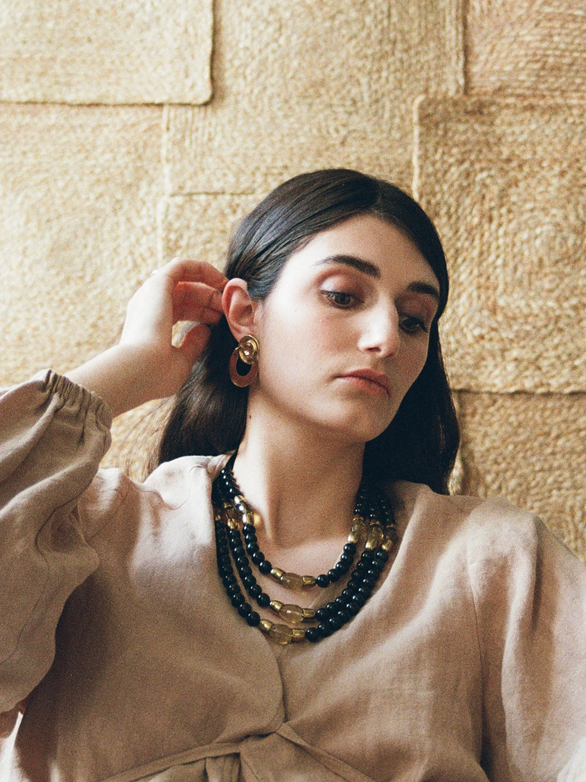 Sandia Brass, Blue Tigers Eye and Lemon Quartz Necklace Michelle Ross