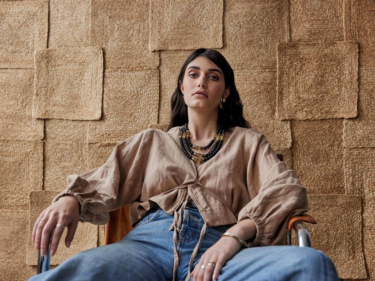 Sandia Brass, Blue Tigers Eye and Lemon Quartz Necklace Michelle Ross