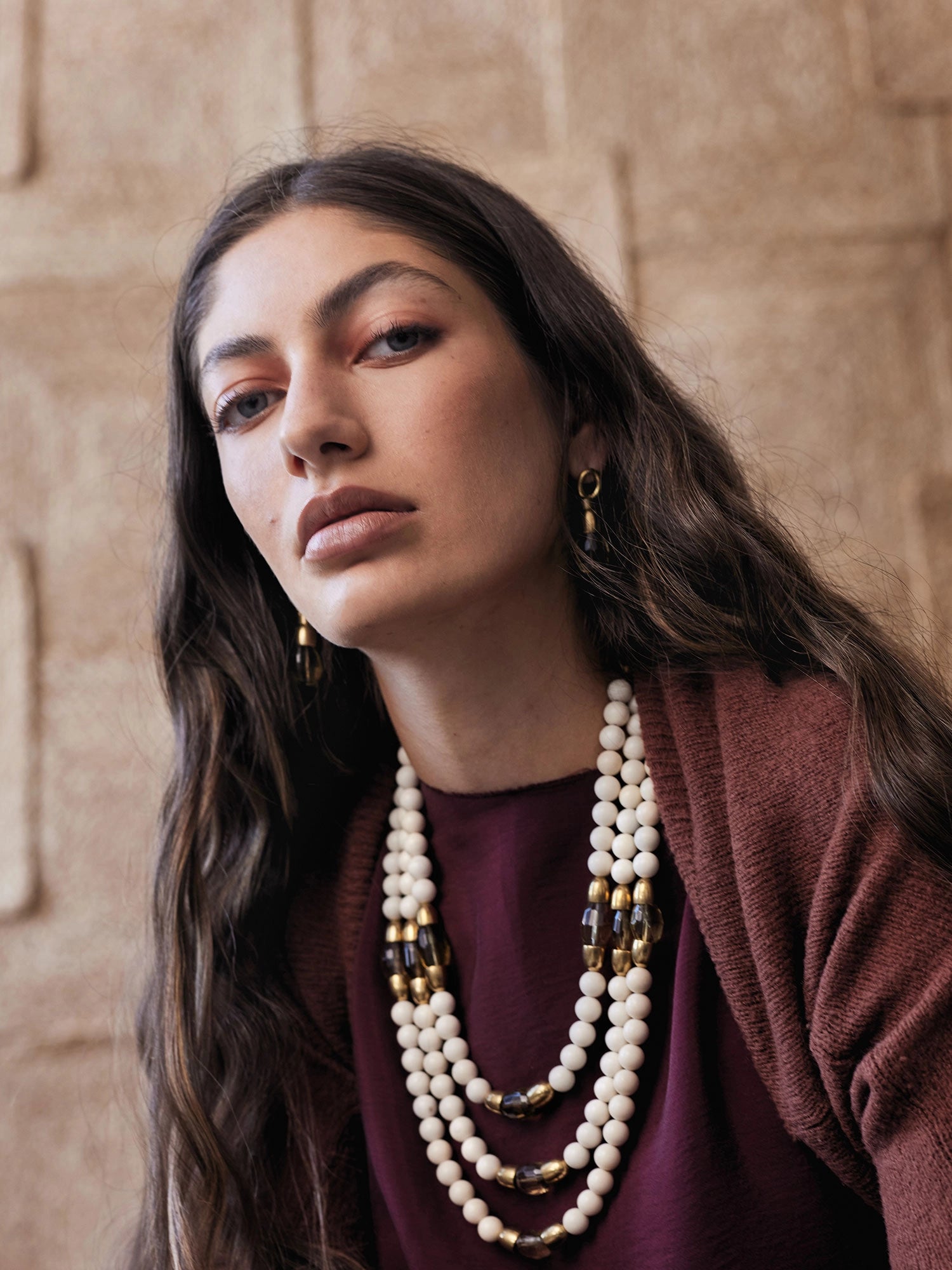 Sandia Brass, Riverstone and Lemon Quartz Necklace Michelle Ross