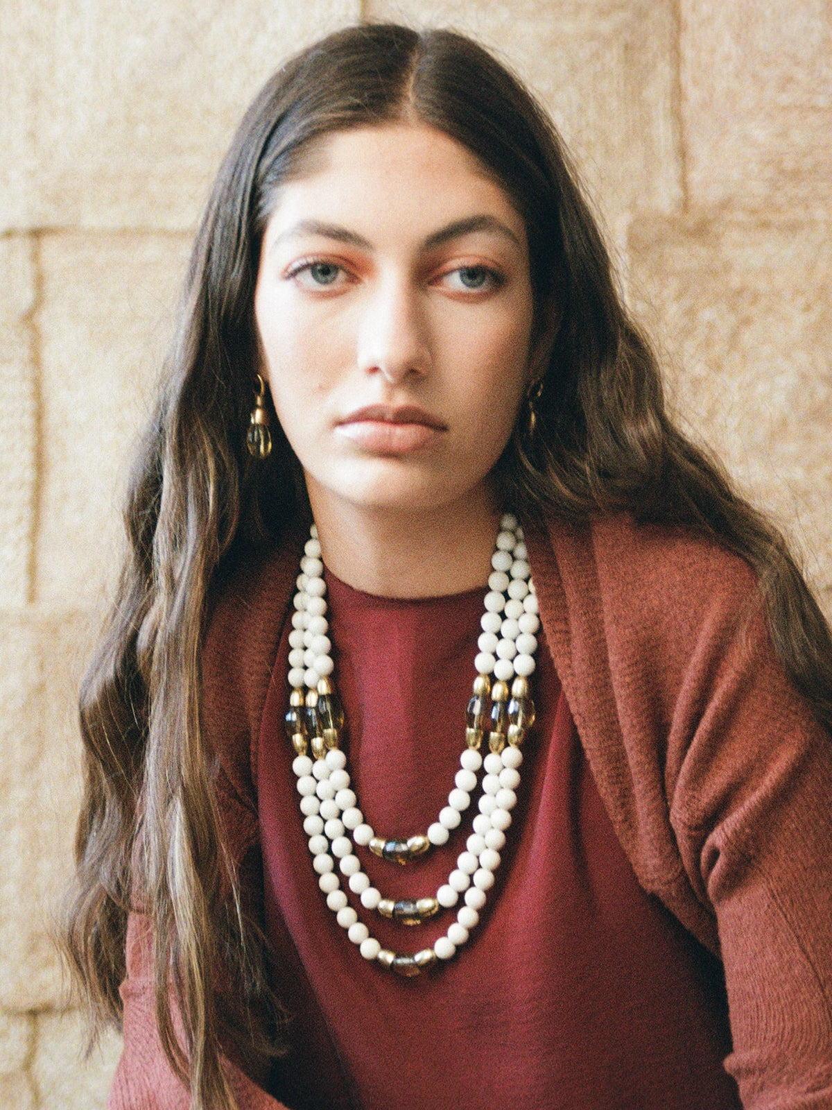 Sandia Brass, Riverstone and Lemon Quartz Necklace Michelle Ross