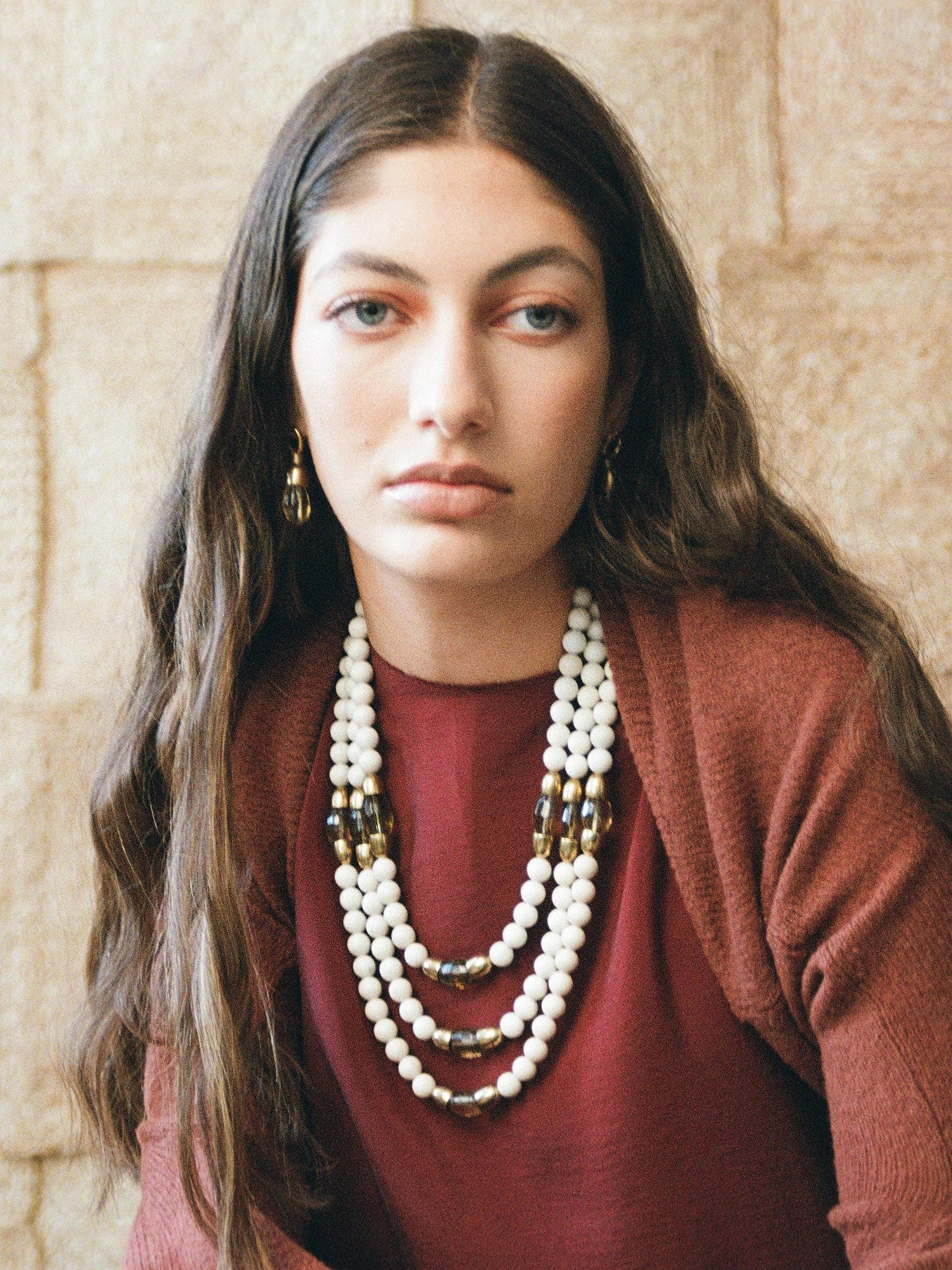 Sandia Brass, Riverstone and Lemon Quartz Necklace Michelle Ross