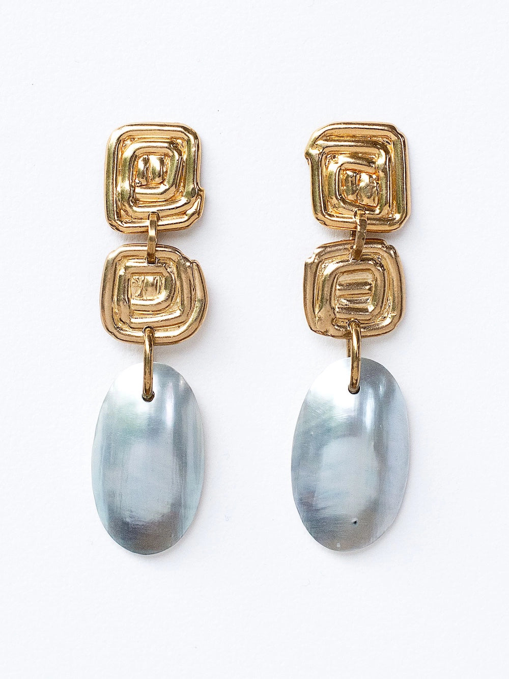Michelle Ross Mauray Collection Sapho Mother of Pearl Brass Statement Earrings