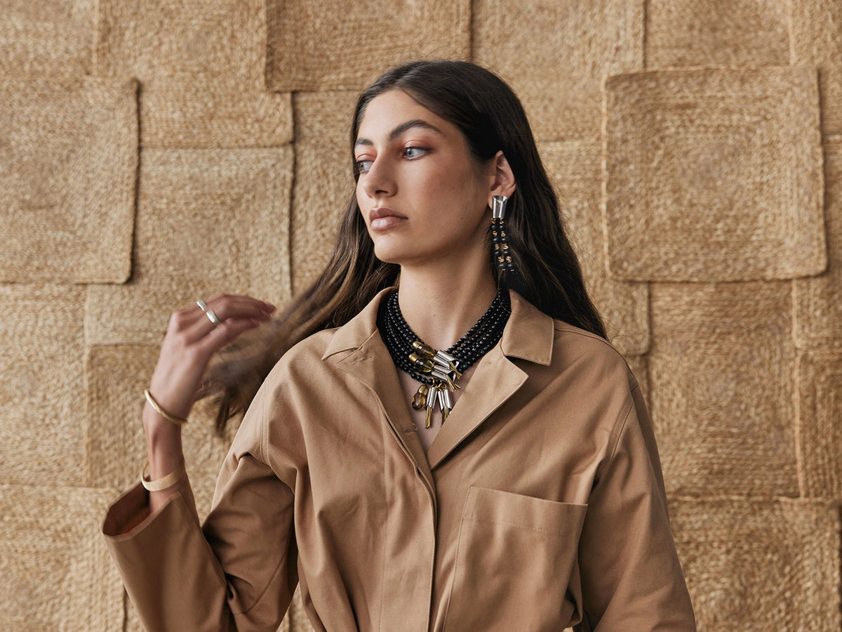 Silas Brass Rhodium and Blue Tigers Eye Chandelier Earrings Michelle Ross