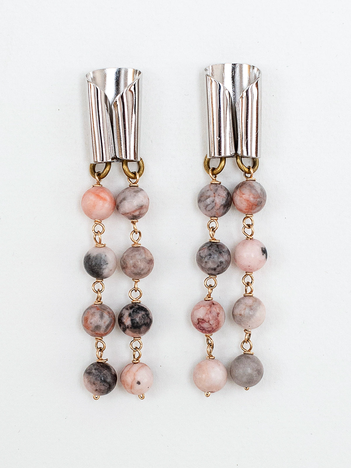 Silas Pink Zebra Jasper Rhodium Earrings Michelle Ross