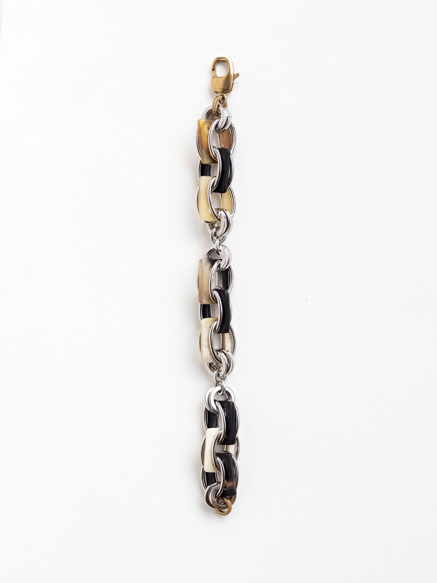 Bracelet with sterling silver, and black horn chain links by Michelle Ross