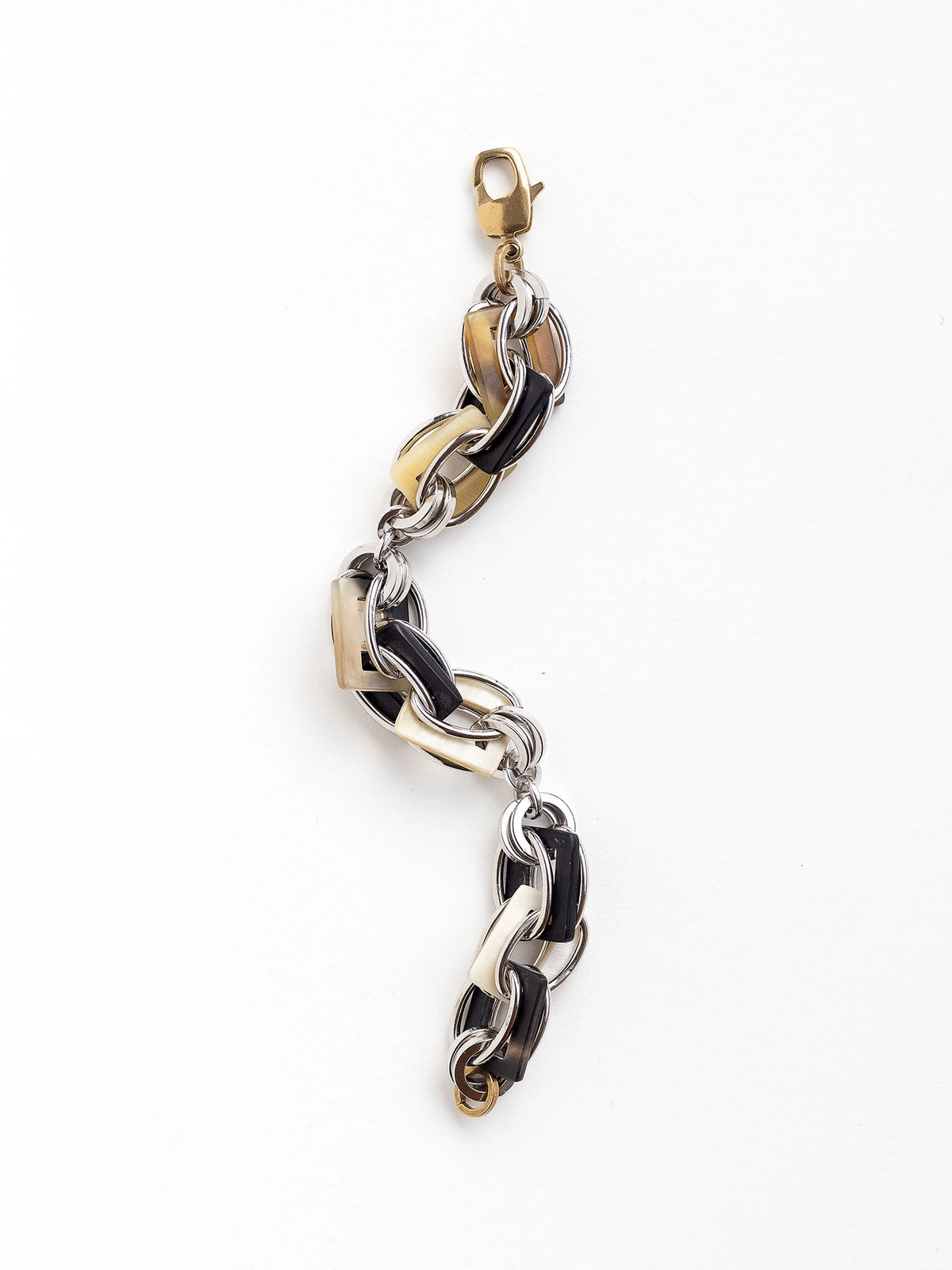Bracelet with sterling silver and black horn chain links by Michelle Ross