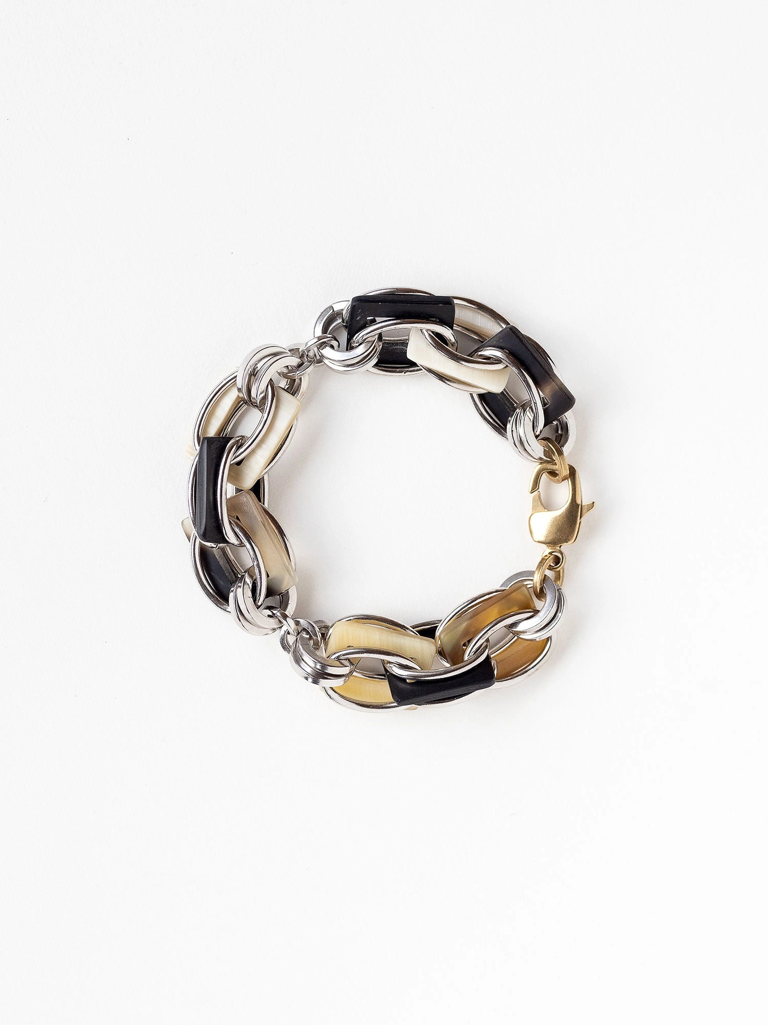 Bracelet with sterling silver and black horn chain links by Michelle Ross