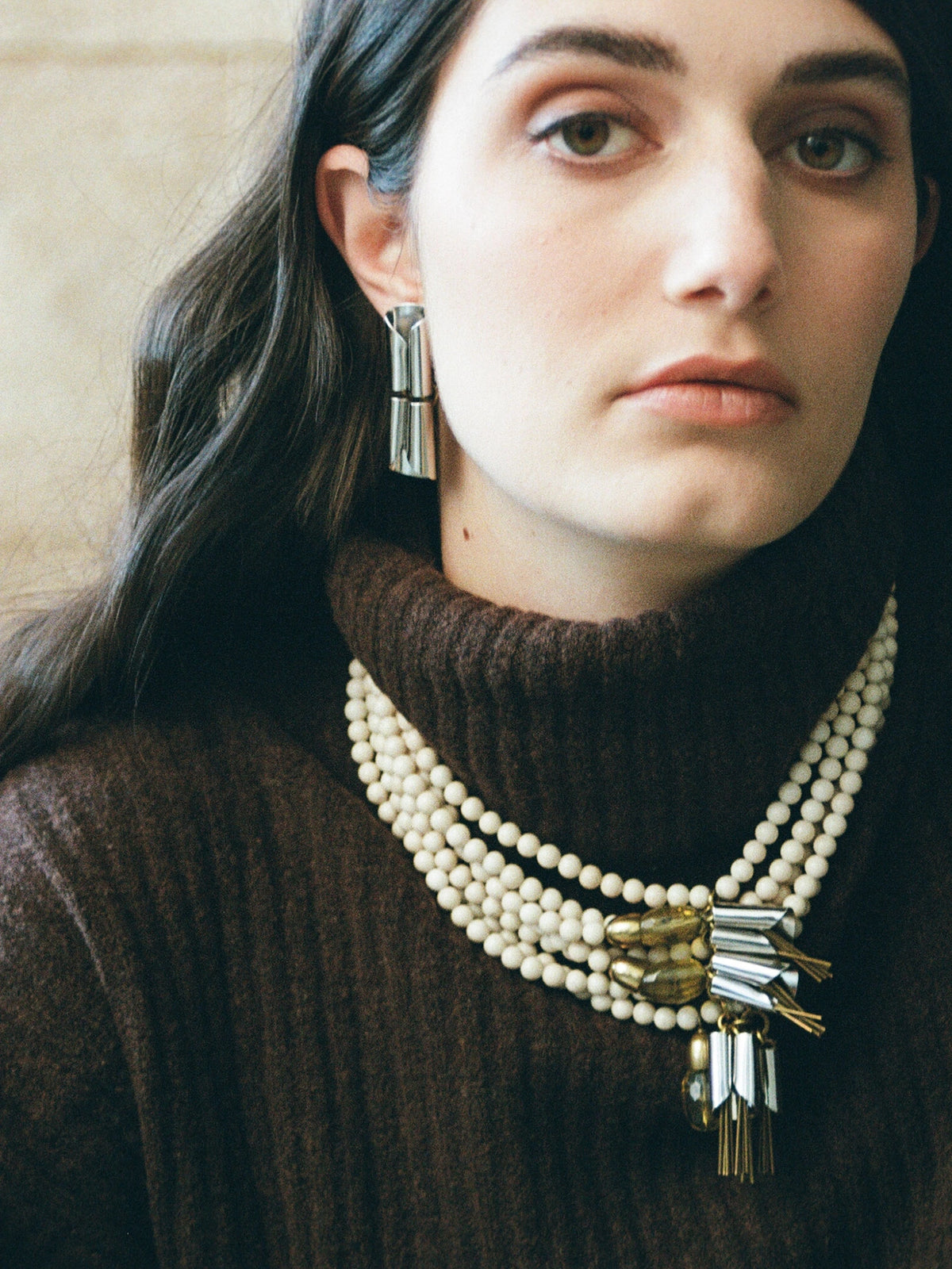 Sofra Brass, Riverstone, Lemon Quartz, Rhodium Necklace Michelle Ross