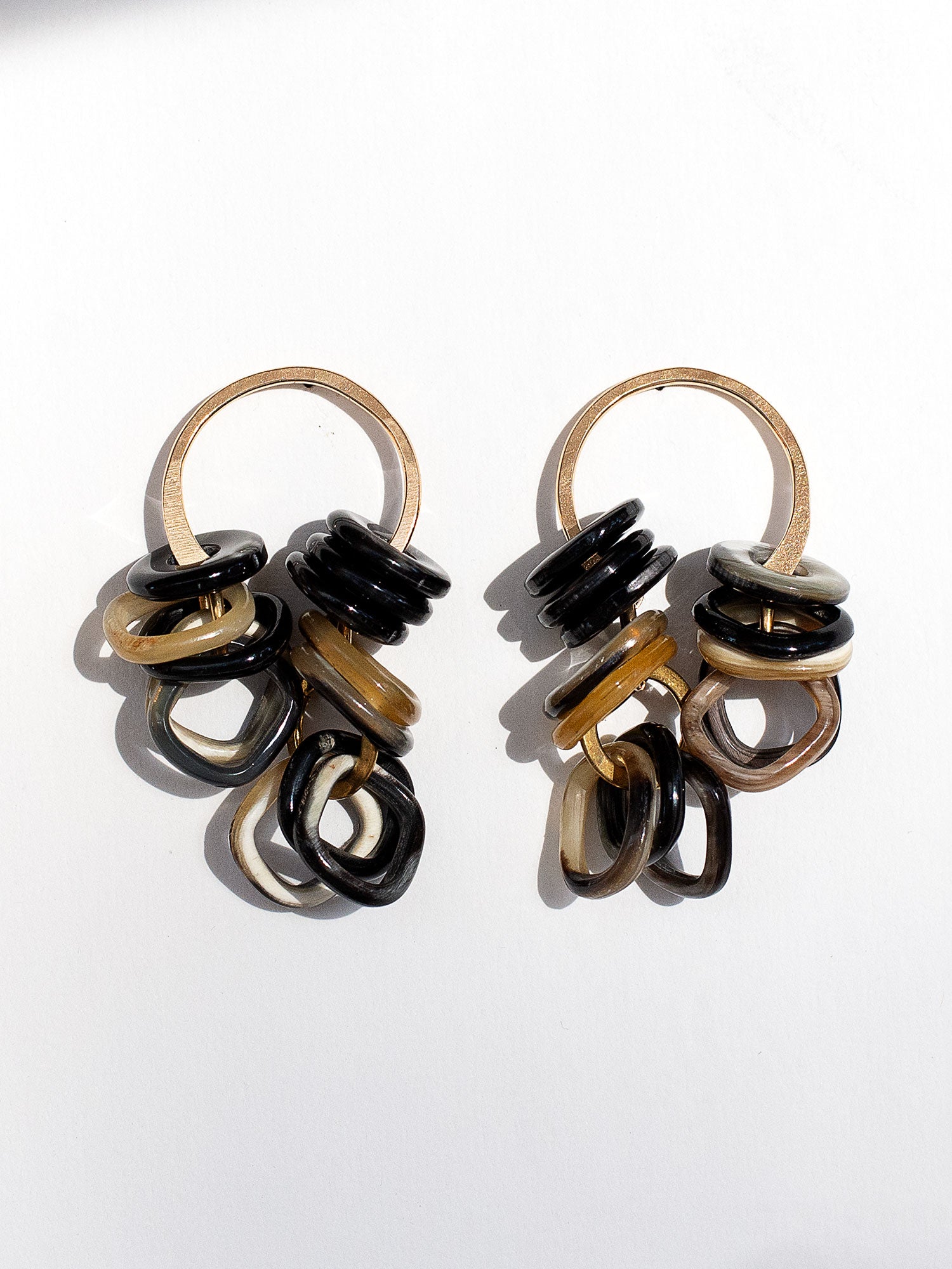 Syra Brown and Black Horn Dangly Statement Brass Contemporary Earrings by Michelle Ross