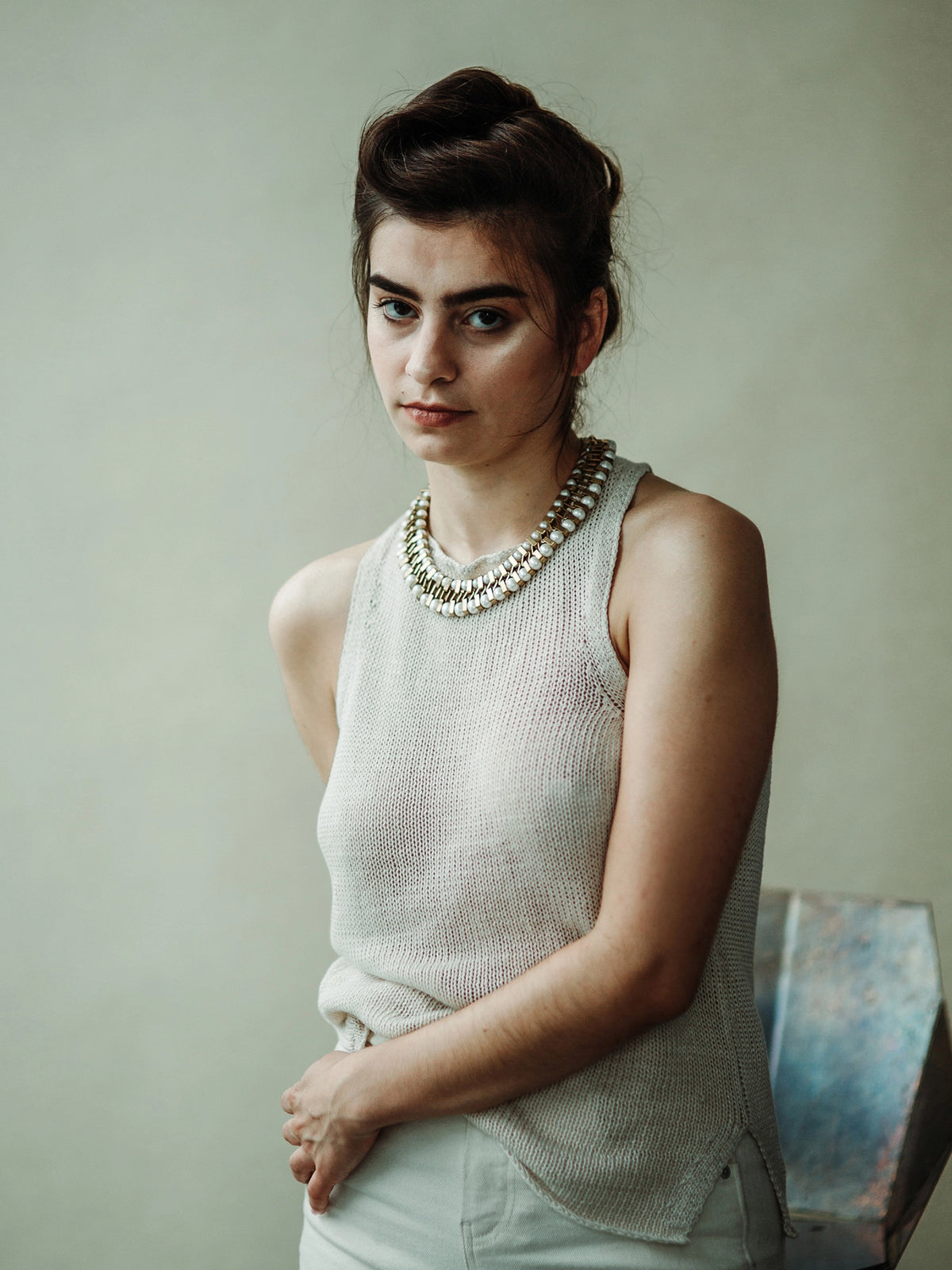 Theresa Brass and Freshwater Pearl Collar Necklace Michelle Ross