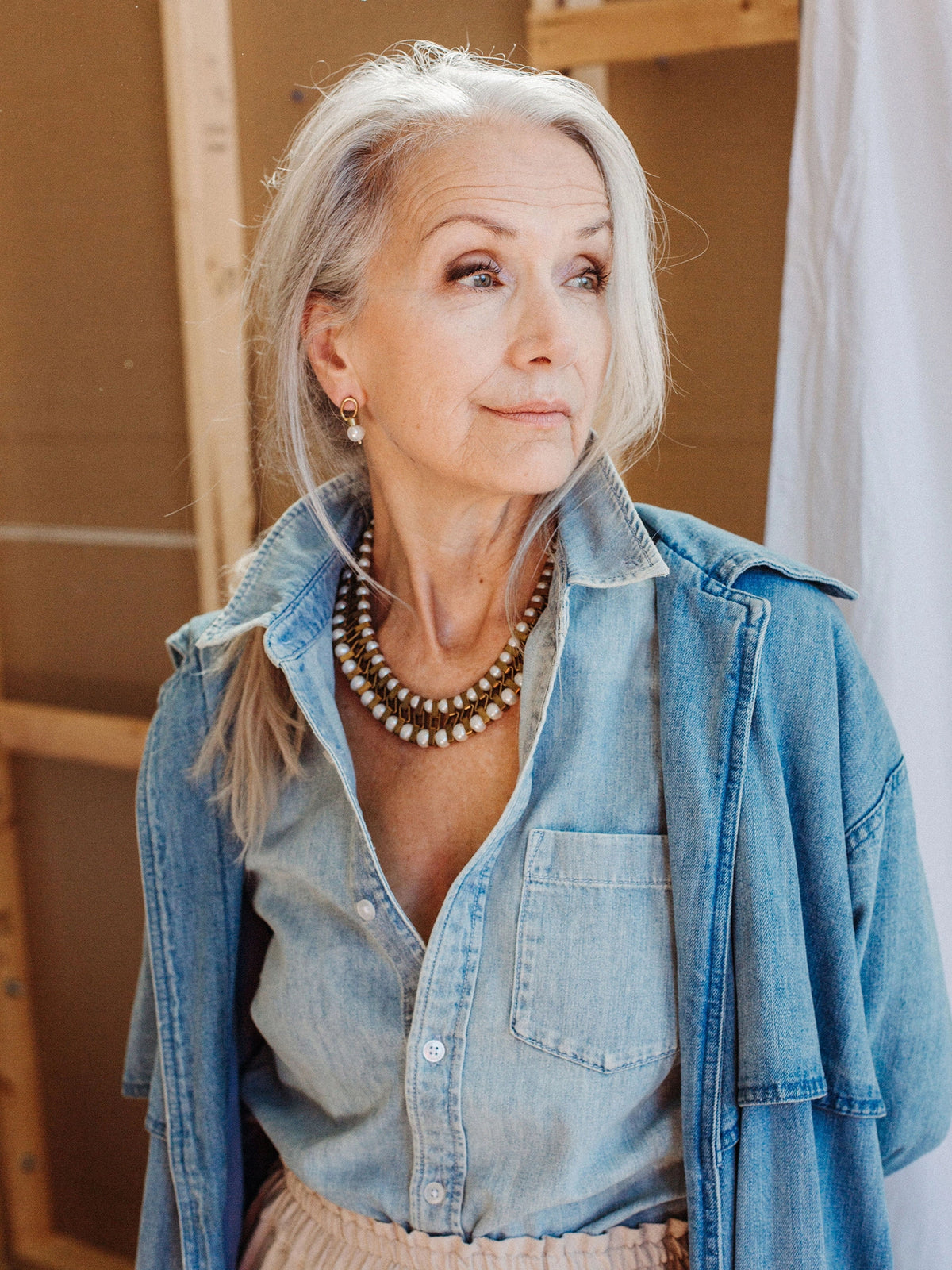 Theresa Brass and Freshwater Pearl Collar Necklace Michelle Ross