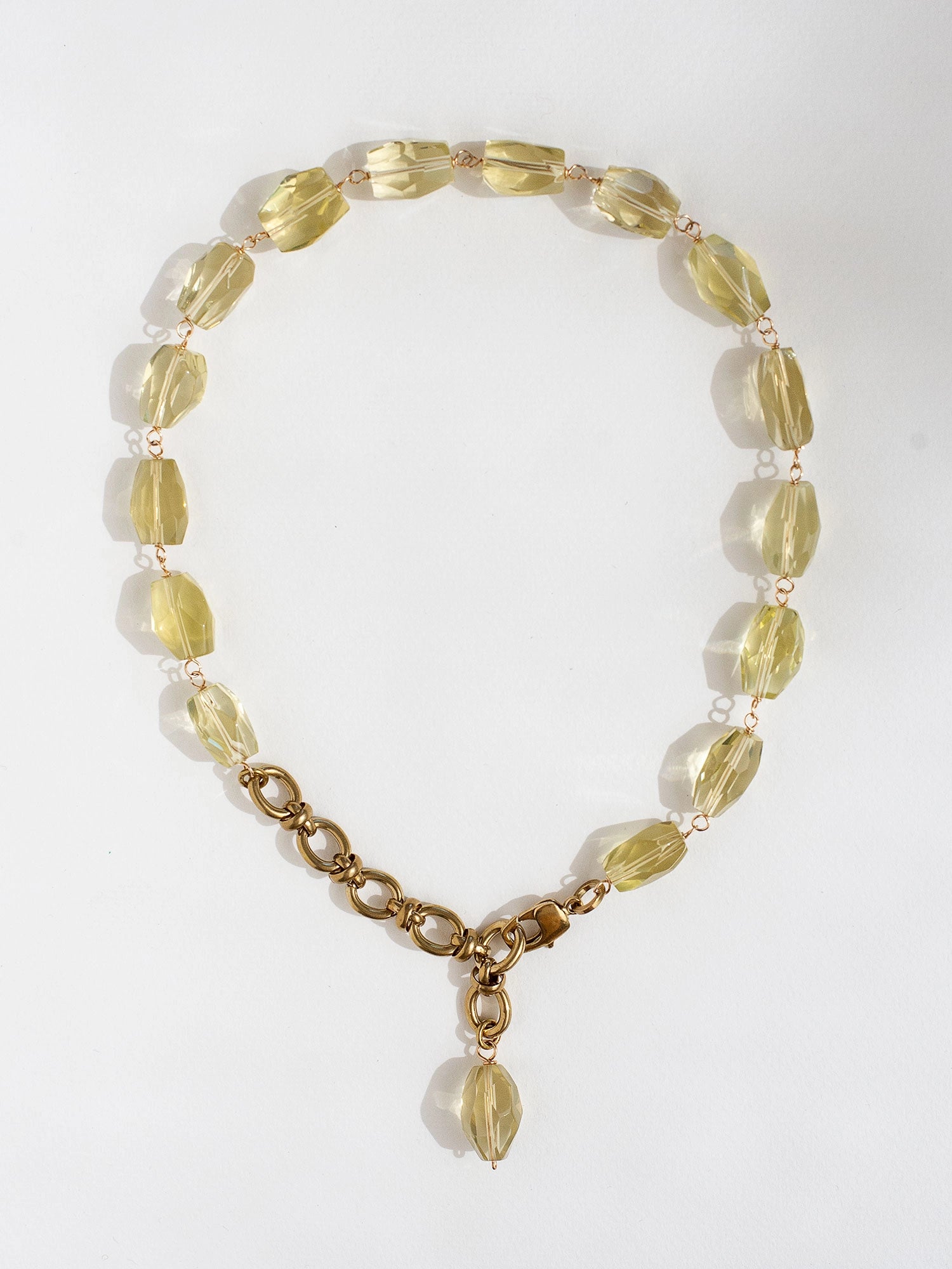 a lemon quartz beaded and brass necklace by Toronto designer Michelle Ross