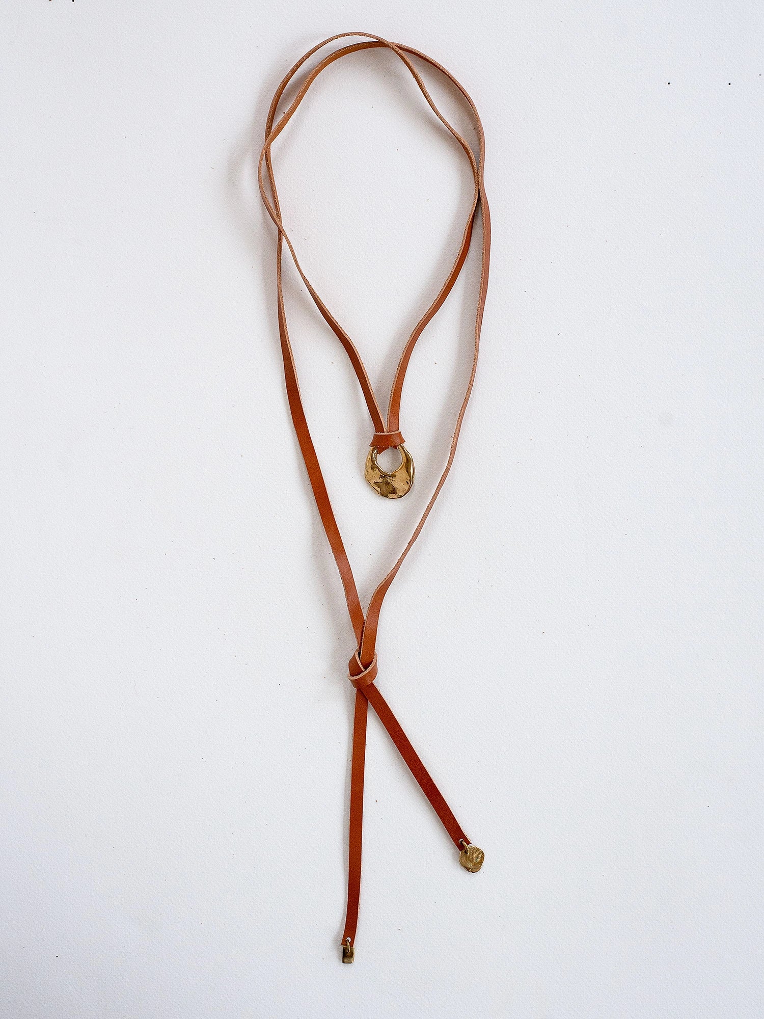 Wallace Brass and Leather Lariat Necklace Michelle Ross