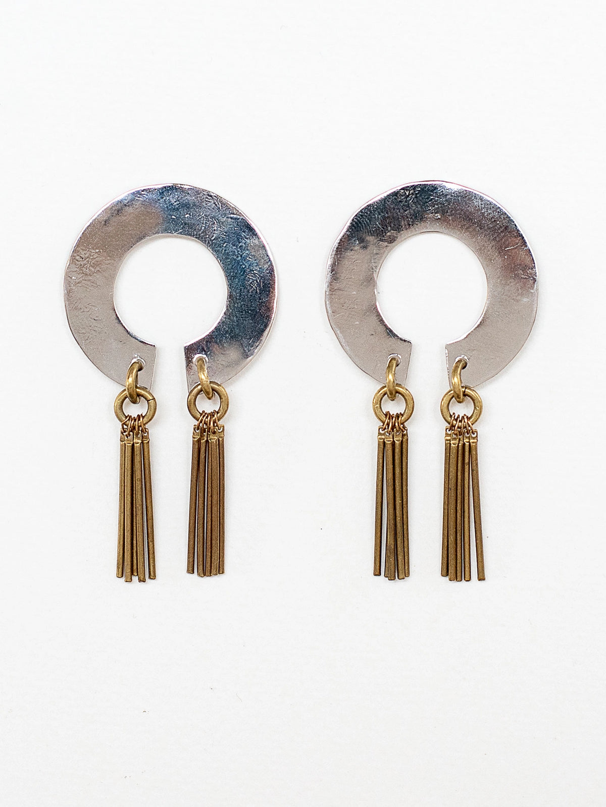 Zeek Brass, Rhodium Statement Earrings Michelle Ross