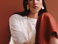 Lago Lightweight Rectangular Brass Statement Earrings and Lore Brass Chain Necklace by Michelle Ross